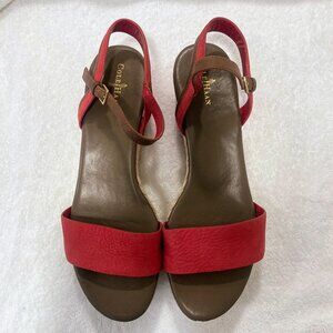 Cole Haan Womens Arden Sandal Size 9.Wedge Platform Ankle Strap Red Leather